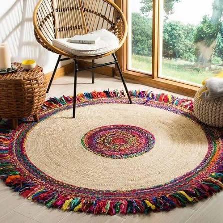 Handcrafted Colorful Round Jute Floor Mat | Eco Friendly - Image 5